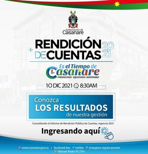Consulte el informe de Rendición Pública de Cuentas 2021 de la Gobernación de Casanare