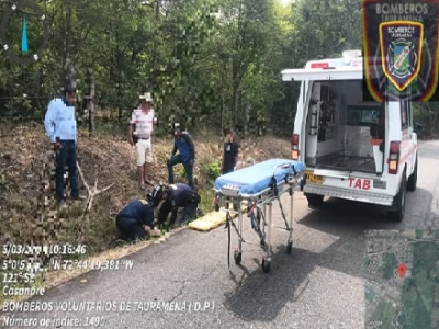 Motociclista sufre trauma craneoencefálico modero tras perder el control de su vehículo en zona rural de Tauramena