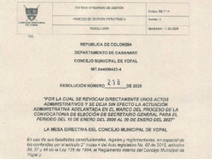 Concejo de Yopal revoca elección de secretario general