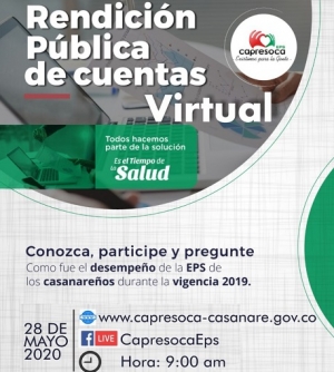 Capresoca EPS rendirá cuentas de manera virtual el 28 de mayo