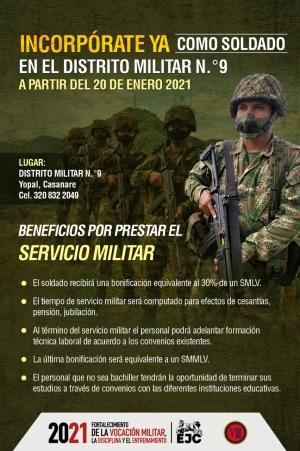 Ejército Nacional tiene abiertas las incorporaciones para el primer contingente del 2021