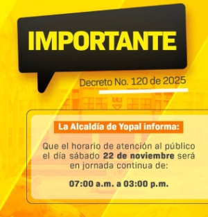 El próximo sábado la Alcaldía de Yopal atenderá en jornada continua