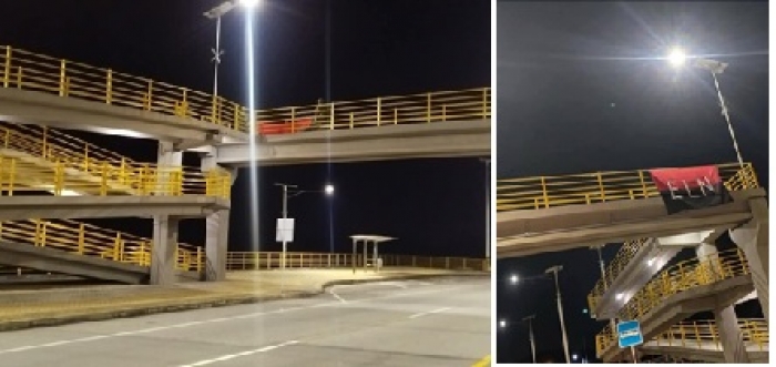 Ejercito calificó como un acto para generar terror la bandera del ELN puesta en puente peatonal de El Charte