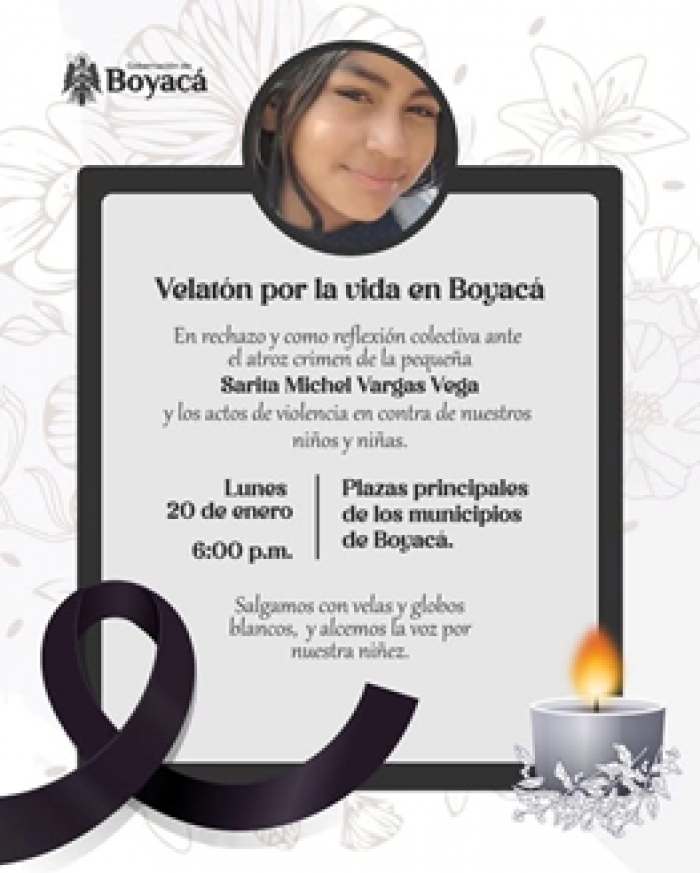 Boyacá se ilumina en "Velatón por la Vida" en memoria de Sarita Michel Vargas