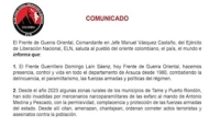 ELN impone toque de queda en 17 veredas de Arauca