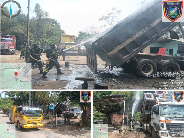 Bomberos de Tauramena controlan incendio de volqueta cerca de estación de servicio