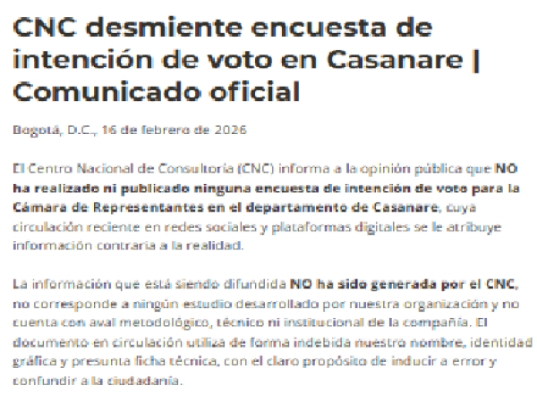 Acciones legales anunció el CNC por difusión de encuesta falsa en Casanare