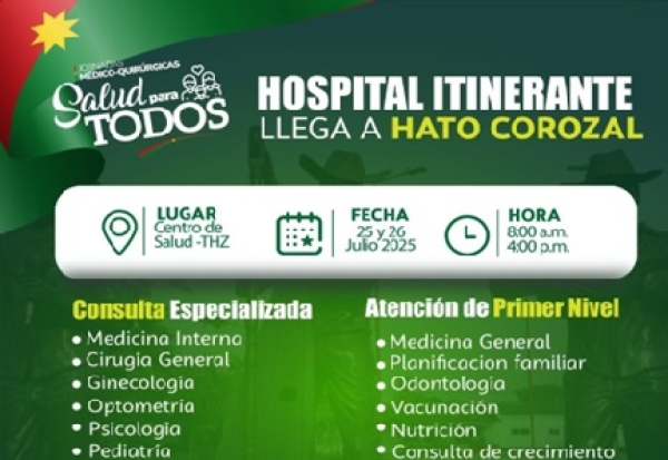 Hospital Itinerante ofrecerá jornada médico quirúrgica en Hato Corozal este 25 y 26 de julio