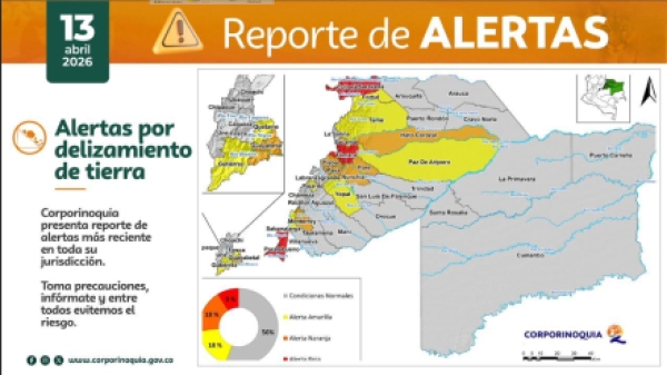 Corporinoquia reporta alerta naranja hidrológica en 22% de su jurisdicción y riesgos persistentes por deslizamientos