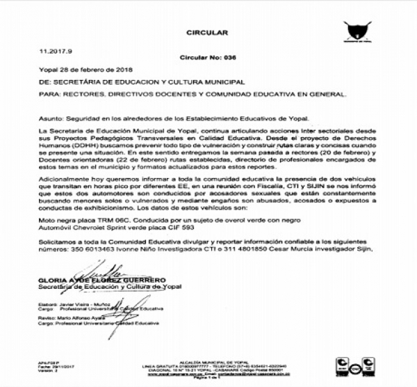 Presuntos acosadores sexuales merodean colegios de Yopal