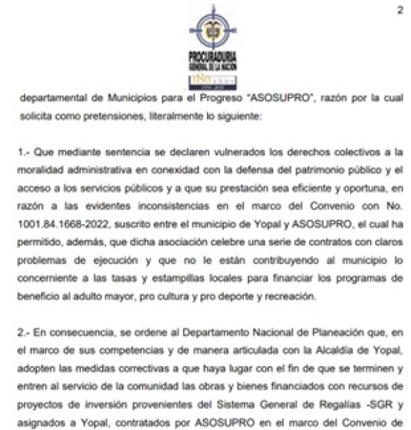 Procuraduría pide suspender convenio Yopal–Asosupro por vulneración de derechos colectivos y tributos omitidos