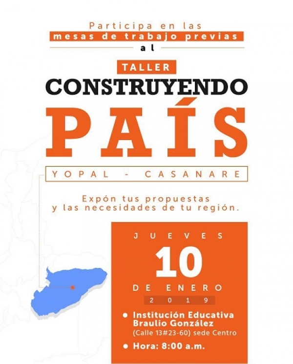Primer Taller Construyendo País del año, se realizará en Casanare