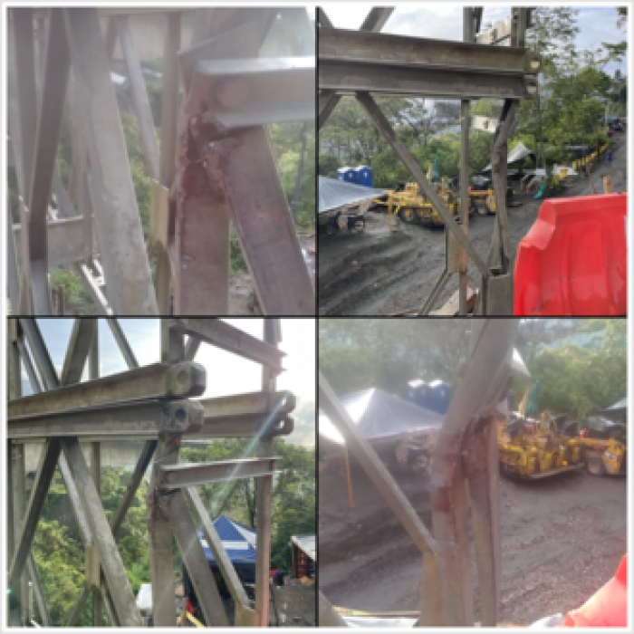 Invías cerró paso en Los Grillos para reparar puente averiado por vehículo pesado