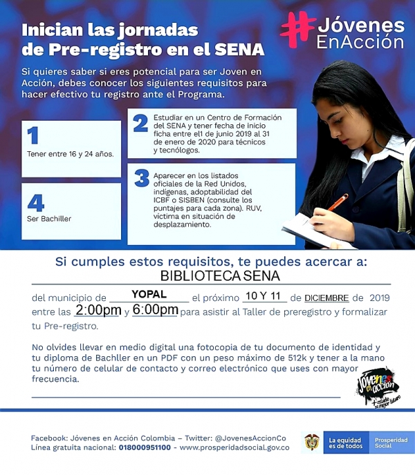 Hoy y mañana, nuevas jornadas de pre-registro para Jóvenes en Acción en Yopal