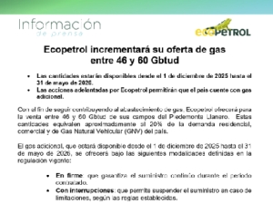 Ecopetrol anunció que aumentará oferta de gas