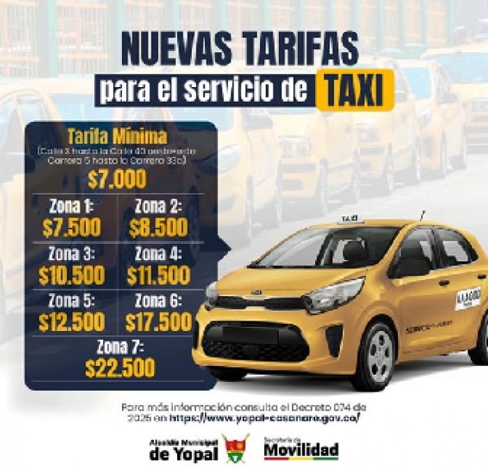 Alcaldía de Yopal fija nuevas tarifas para el servicio de taxi