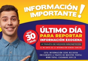 Este 30 de julio será el último día para reportar información exógena en Yopal