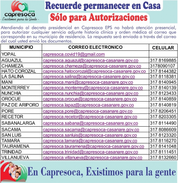Capresoca aprobará autorizaciones por correo electrónico