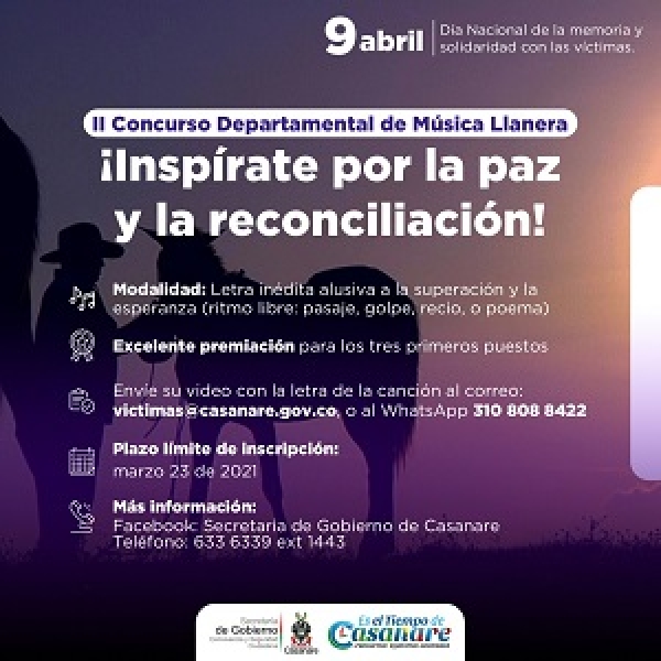 Segundo concurso departamental de música llanera, en conmemoración del día de las víctimas del conflicto
