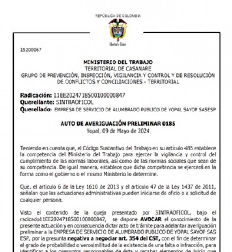 Oficina del Trabajo ordenó averiguación preliminar contra Sayop