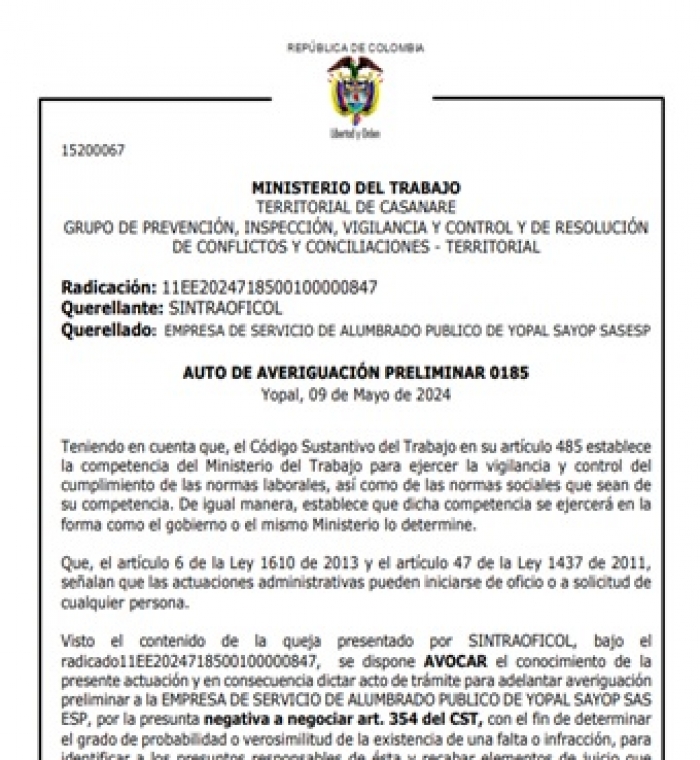 Oficina del Trabajo ordenó averiguación preliminar contra Sayop