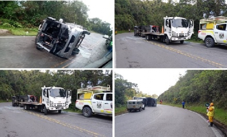 Severo susto se llevaron los pasajeros del bus de Concorde que se volcó en la vía del Cusiana