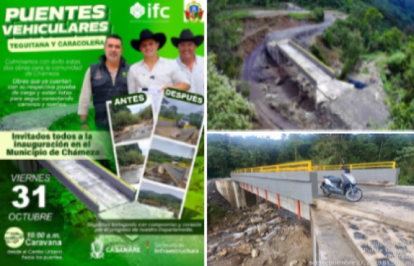 Gobernación de Casanare entrega dos nuevos puentes en Chámeza