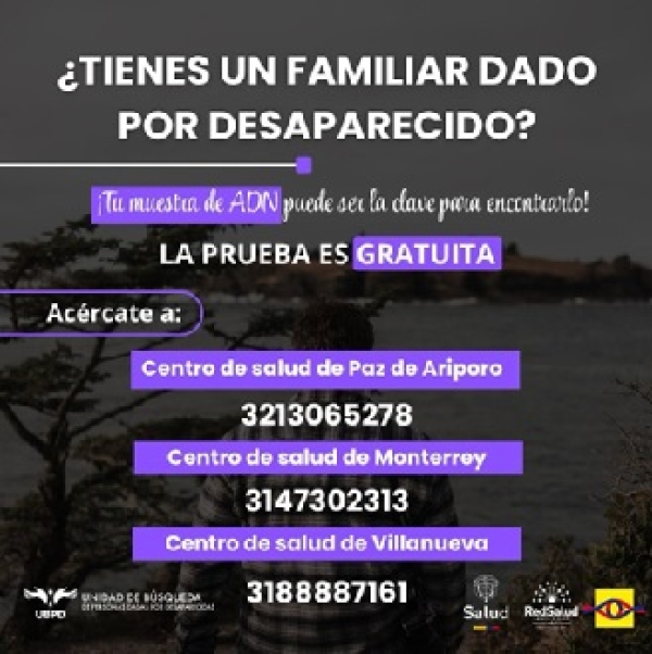 Vía prueba de ADN se busca apoyar el trabajo de búsqueda de personas dadas por desaparecidas