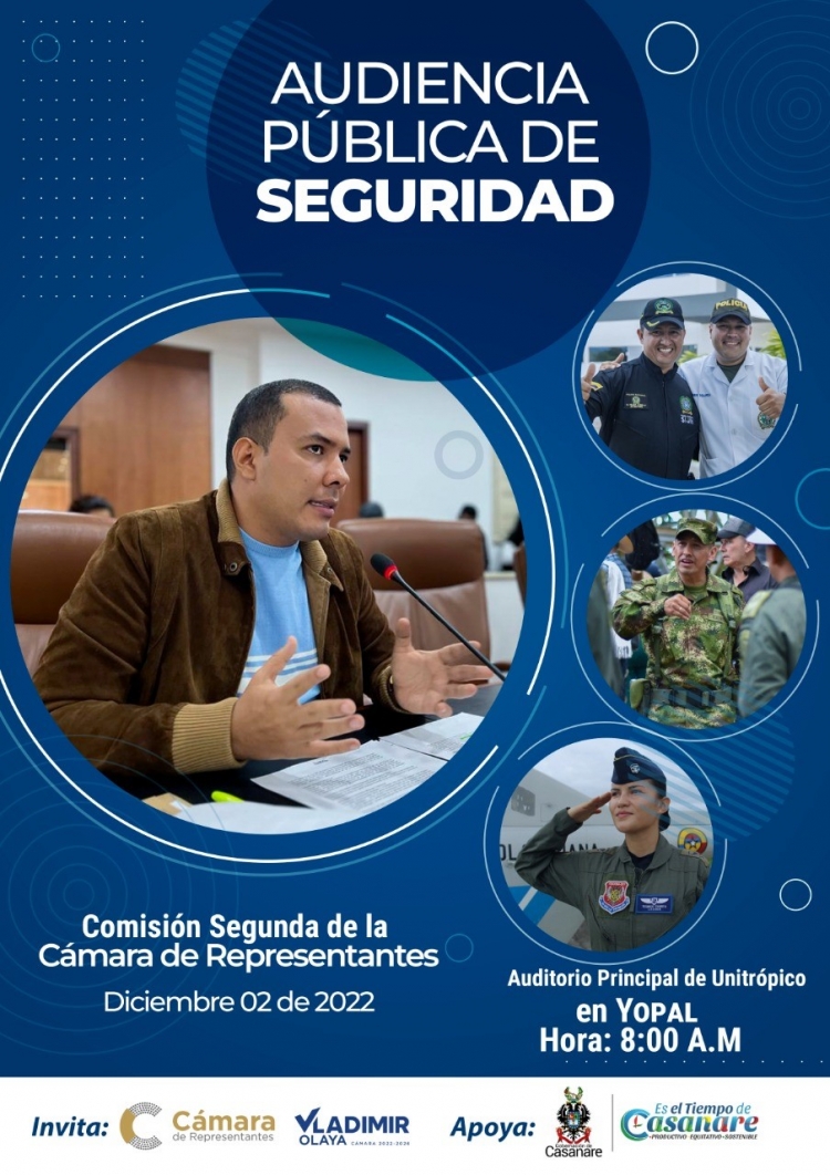 Audiencia pública en sesión descentralizada se realizará en Yopal para tratar temas de seguridad