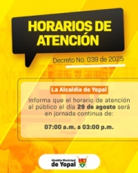 Alcaldía de Yopal anunció para este viernes cambios en el horario de atención al público