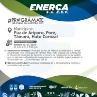 Enerca realizará mantenimiento eléctrico este 13 de diciembre en cinco municipios de Casanare