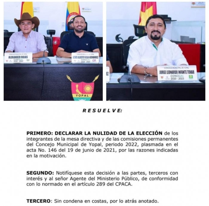 Juez declaró nulidad de la elección de la actual mesa directiva del Concejo de Yopal